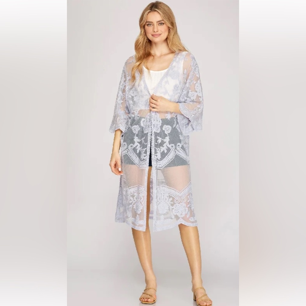 Sheer blue/grey Floral Kimono